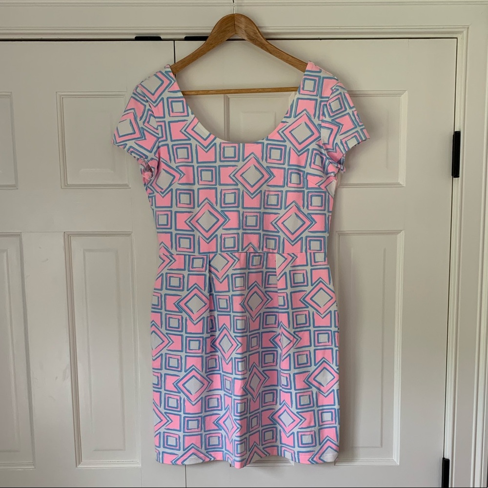 Mahi gold pink and blue short sleeved cotton dress